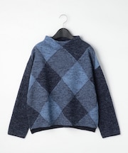 強縮ジャガード ブロックチェック柄ニット