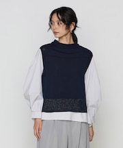〔 +サイズ 〕 BCIコットン×ポリエステル ラメ切り替えニットベスト