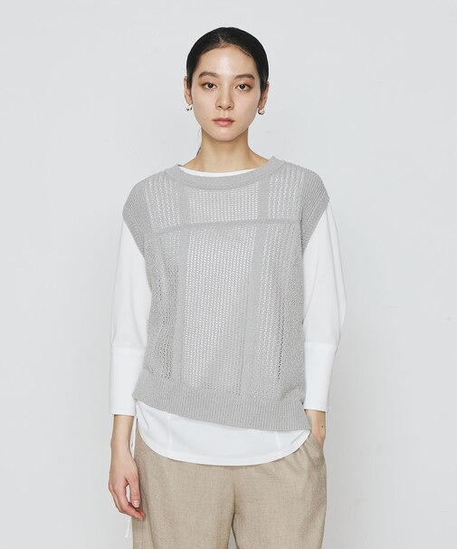 【2WAY】和紙×peフリーゼヤーン スクエアメッシュベスト