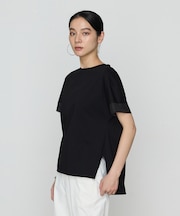 〔 +サイズ 〕 プレーティング天竺 袖シアーTシャツ