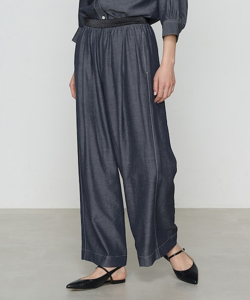 〔 +サイズ 〕 オトナシャンブレー タックワイドパンツ