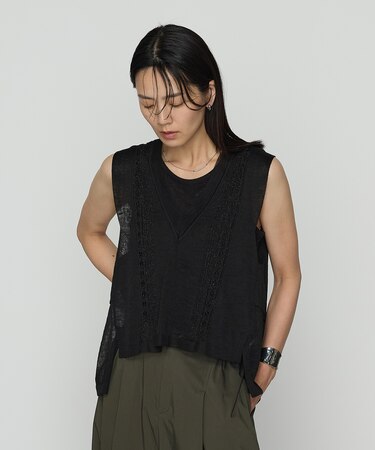 〔 +サイズ 〕 ハイグレードラミー シアー×ラメレースベスト