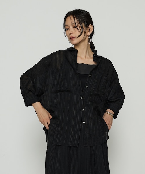 ギャバジン K．T（Gabardine K．T）/ジャカードボーダー 身幅たっぷりシャツ サイズ 〕 ジャカードボーダー 身幅たっぷりシャツ｜ギャバジンK．T