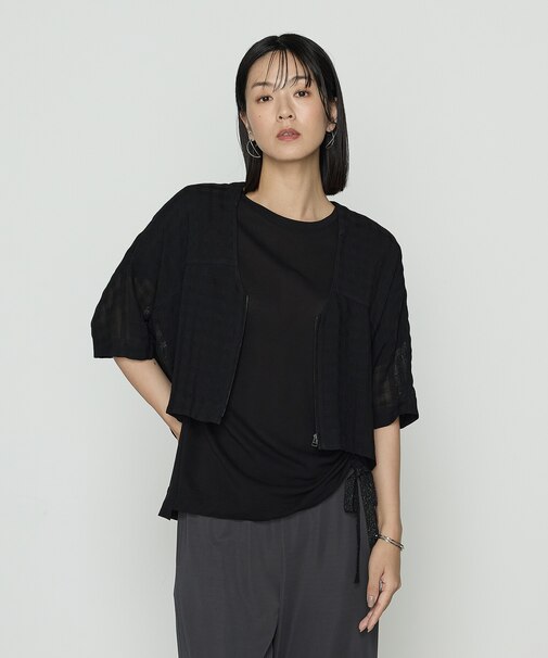 〔 +サイズ 〕 チェック柄カラミ ショートブルゾン