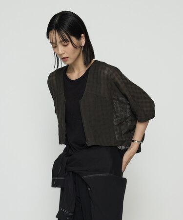 〔 +サイズ 〕 チェック柄カラミ ショートブルゾン