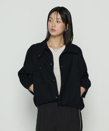 〔 +サイズ 〕 やわらかメルトン スタンドカラーブルゾン