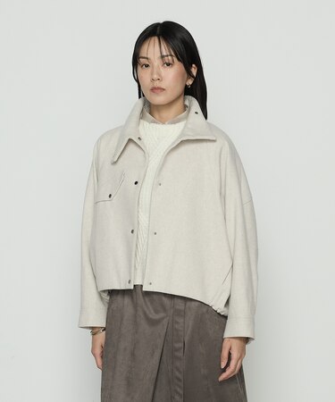 〔 +サイズ 〕 やわらかメルトン スタンドカラーブルゾン