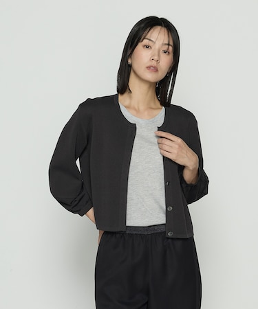 〔 +サイズ 〕 ブライトストレッチヤーン ミラノリブショートジャケット
