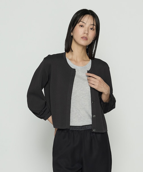 〔 +サイズ 〕 ブライトストレッチヤーン ミラノリブショートジャケット