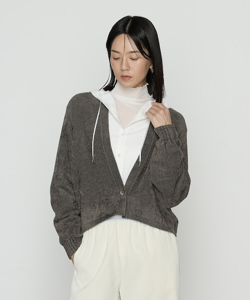 〔 +サイズ 〕 ストレッチモール マシュマロニットショートカーディガン