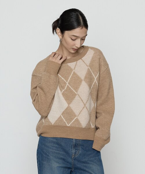 ギャバジン K．T（Gabardine K．T）/〔 +サイズ 〕 ジャカード アーガイルニットセーター ジャカード アーガイルニットセーター｜ギャバジンK．Tの通販｜&mall