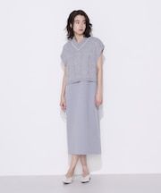 〔 +サイズ 〕 ケーブルニットベスト付き ワンピース