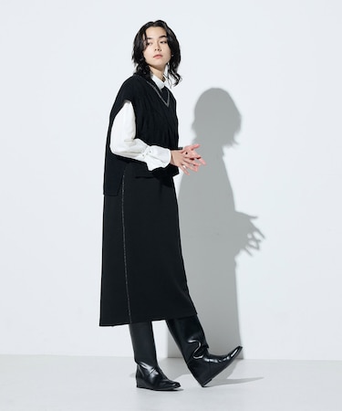 ケーブルニットベスト付き ワンピース