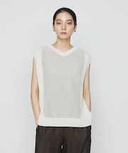 〔 +サイズ 〕 【2WAY】和紙×peフリーゼヤーン スクエアメッシュベスト