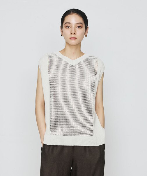 〔 +サイズ 〕 【2WAY】和紙×peフリーゼヤーン スクエアメッシュベスト