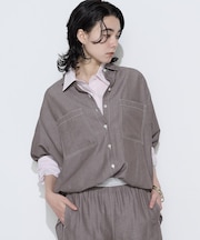 〔 +サイズ 〕 オトナシャンブレー たっぷりシャツ