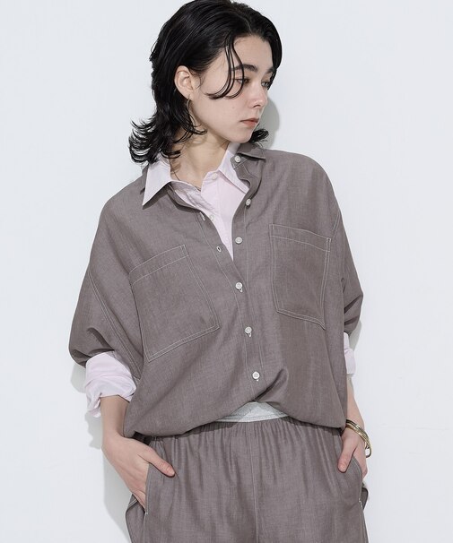 〔 +サイズ 〕 オトナシャンブレー たっぷりシャツ