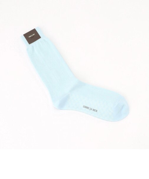 リブ×市松柄　クルーソックス