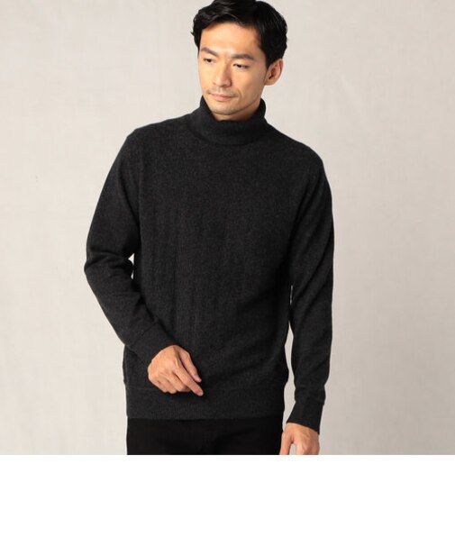 市松オーバーペーン　タートルネックカシミヤセーター