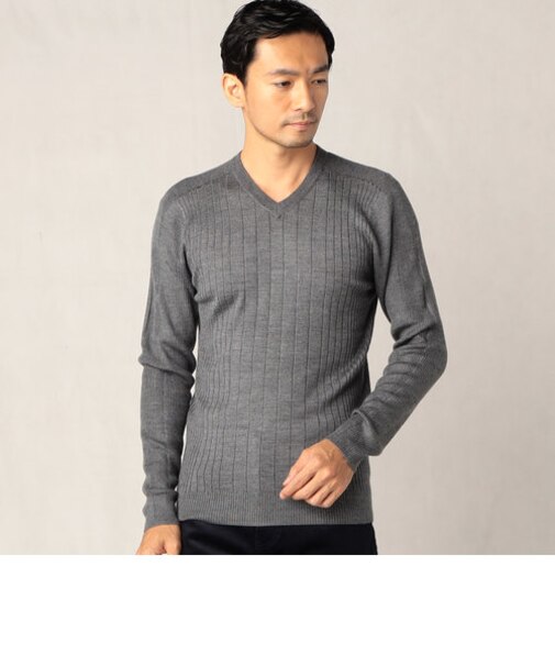 ソリッドリブ Vネックセーター