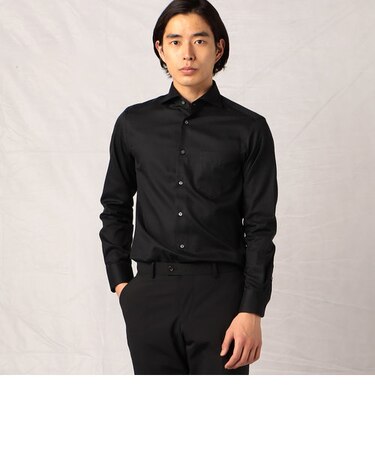 ドビークロス市松柄　ワイドカラードレスシャツ