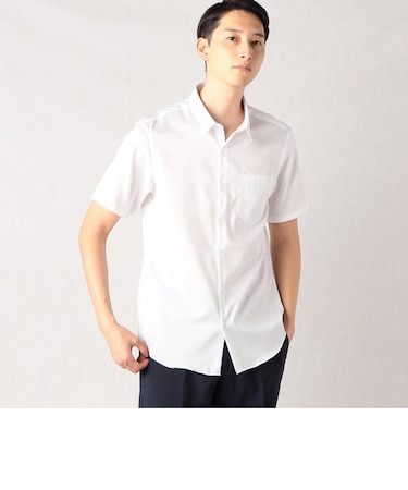 ヘリンボーンツイル　半袖ショートポイントカラー　ドレスシャツ