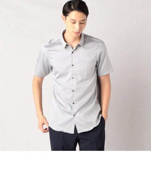 ヘリンボーンツイル 半袖ショートポイントカラー ドレスシャツ