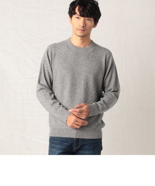 ウールカシミヤ 市松柄クルーネックニット