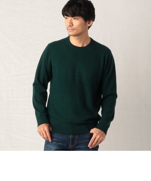ウールカシミヤ 市松柄クルーネックニット