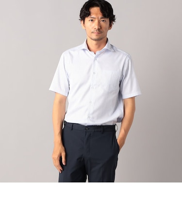【形態安定】ドビーストライプ ストレッチ半袖ドレスシャツ