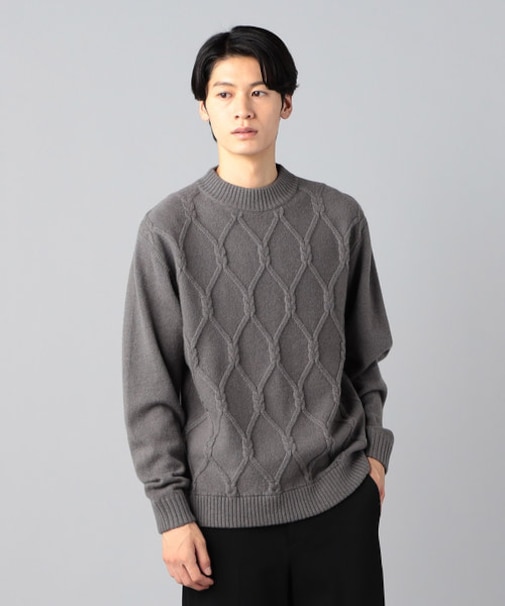 ダイヤケーブル柄 クルーネックニット
