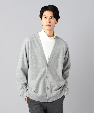 天竺×裏目切り替え強縮ニット カーディガン