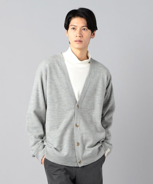 天竺×裏目切り替え強縮ニット カーディガン