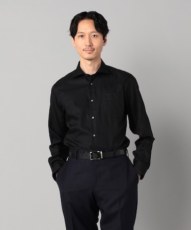 【形態安定】市松ジャカード カッタウェイカラーシャツ