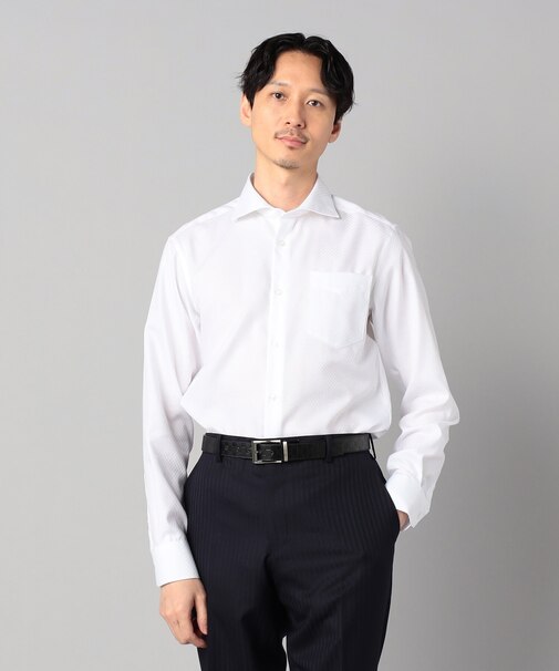 【形態安定】市松ジャカード カッタウェイカラーシャツ