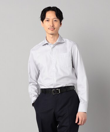 【形態安定】市松ジャカード カッタウェイカラーシャツ