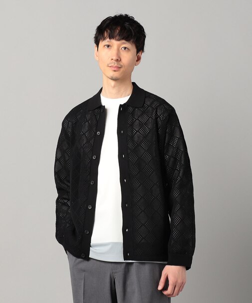 メッシュ編み ポロカーディガン