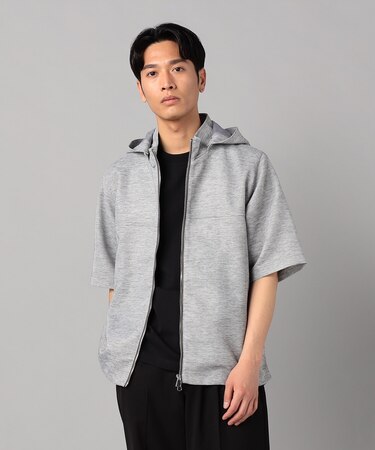 高通気杢カラミドビーストレッチ 2WAY半袖フーディーブルゾン　