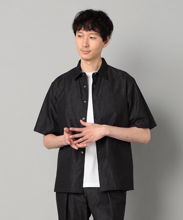 岡山織り超長綿高密度デニム レギュラーカラー半袖シャツ