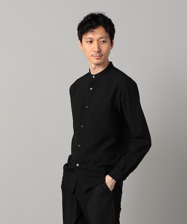 ウールライク　ノンアイロン　ドライトロ バンドカラーシャツ
