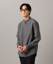 ウールライク　ノンアイロン　ドライトロ バンドカラーシャツ