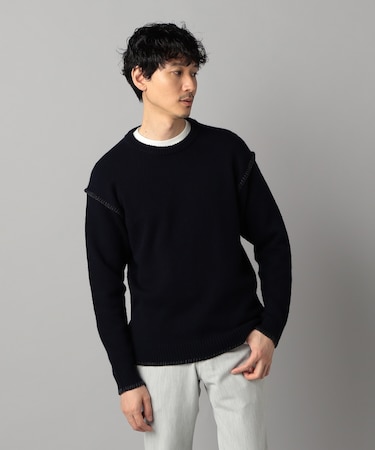 ブランケットステッチ クルーネックニット