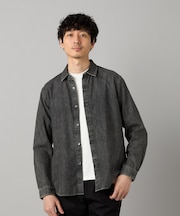 エイジング加工デニム レギュラーカラーシャツ