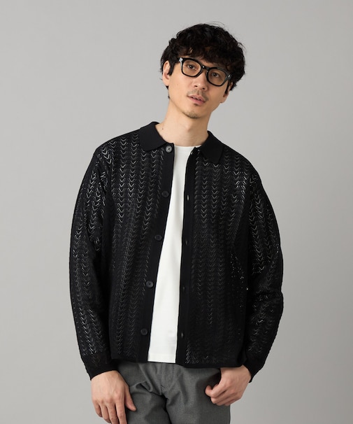 透かし編み ポロカーディガン