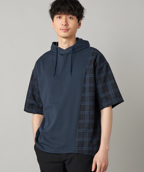 チェック柄切り替え フーディー