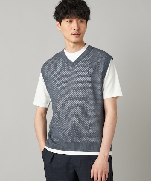 和紙メッシュ切り替え ニットベスト