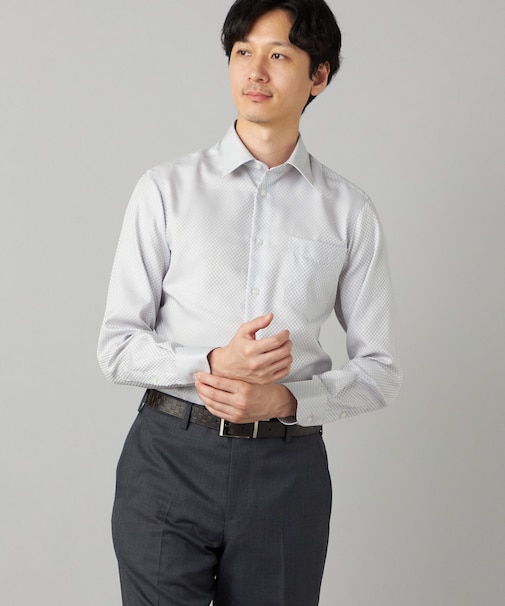 【超形態安定】【市松柄】ジャカード レギュラーカラーシャツ