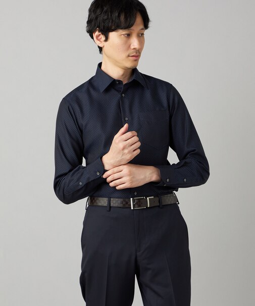 【超形態安定】【市松柄】ジャカード レギュラーカラーシャツ