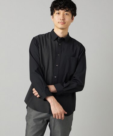 無地×千鳥ブロッキング レギュラーカラーシャツ