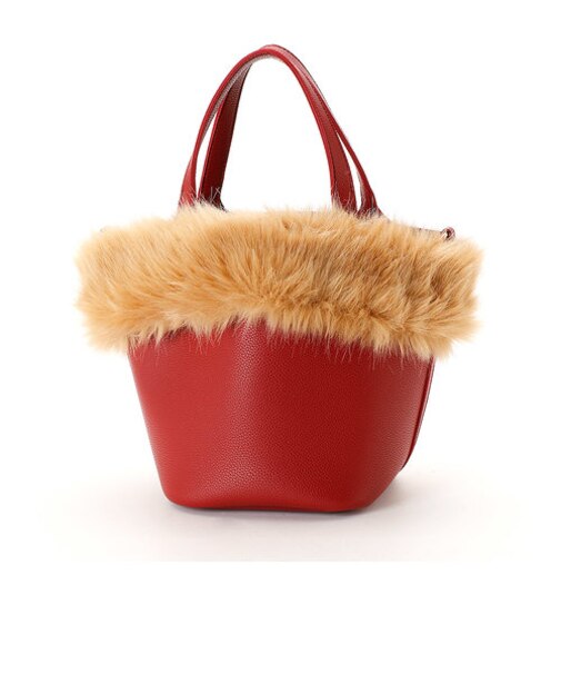 【モノコムサ】ポーチ付 ファー 取り外し可能 トート バッグ